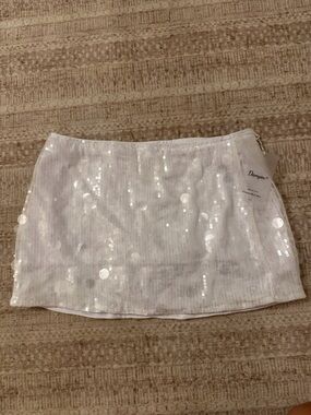White Sequin Mini Skirt with Shorts!